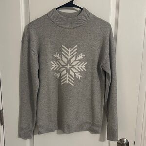 Talbots Gray Sweater with White Snowflake Design
